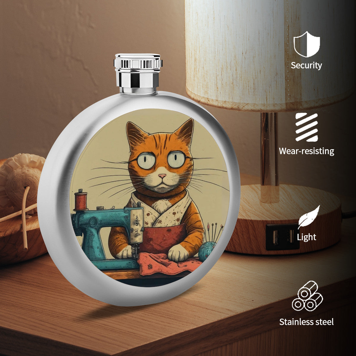 Flask with "Sewing Cats" design – The Perfect Gift for People who Love to Sew