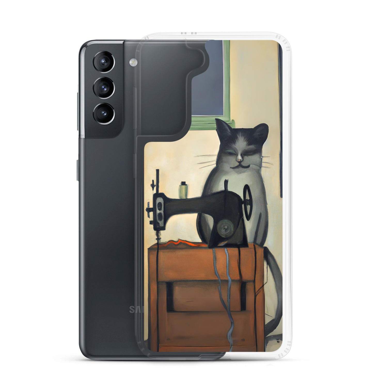 Samsung® Galaxy s21 "Sewing Cats" Clear Phone Case Design – The Perfect Gift for People who Love to Sew