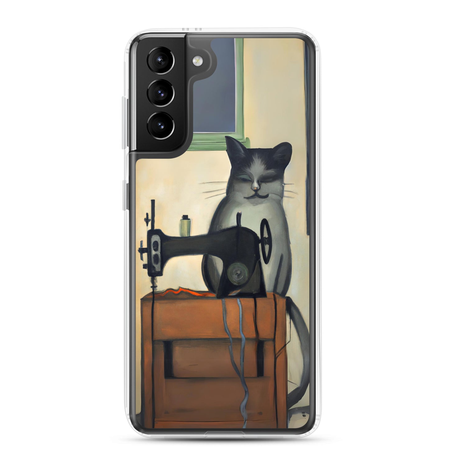 Samsung® Galaxy s21 "Sewing Cats" Clear Phone Case Design – The Perfect Gift for People who Love to Sew