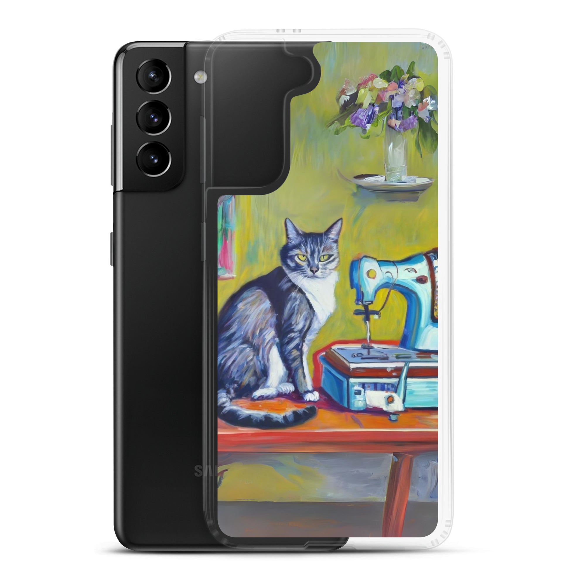 Samsung® Galaxy "Sewing Cats" Clear Phone Case Design – The Perfect Gift for People who Love to Sew