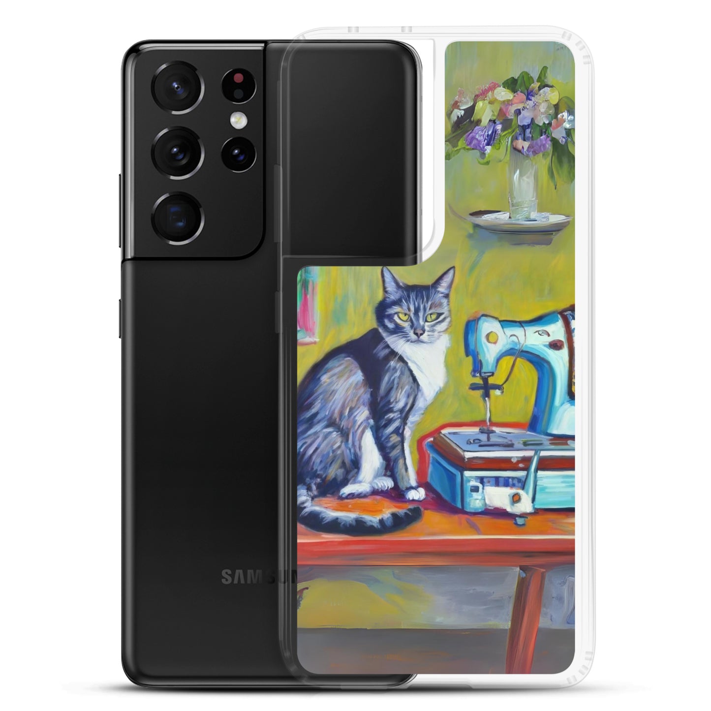 Samsung® Galaxy "Sewing Cats" Clear Phone Case Design – The Perfect Gift for People who Love to Sew