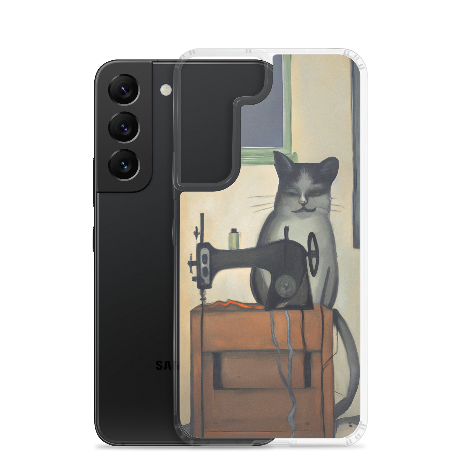 Samsung® Galaxy s22 "Sewing Cats" Clear Phone Case Design – The Perfect Gift for People who Love to Sew