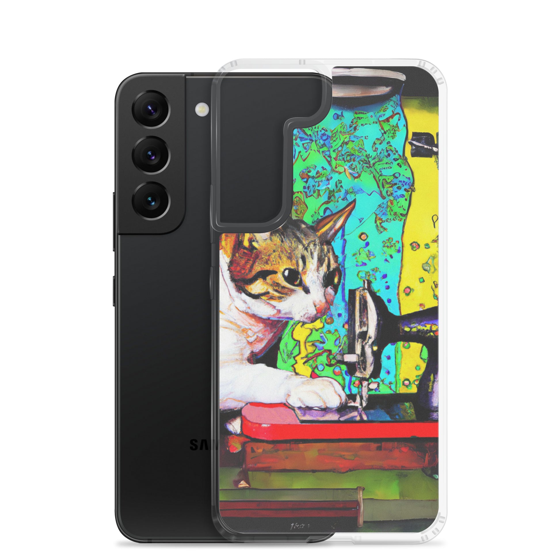 Samsung® Galaxy s22 "Sewing Cats" Clear Phone Case Design – The Perfect Gift for People who Love to Sew