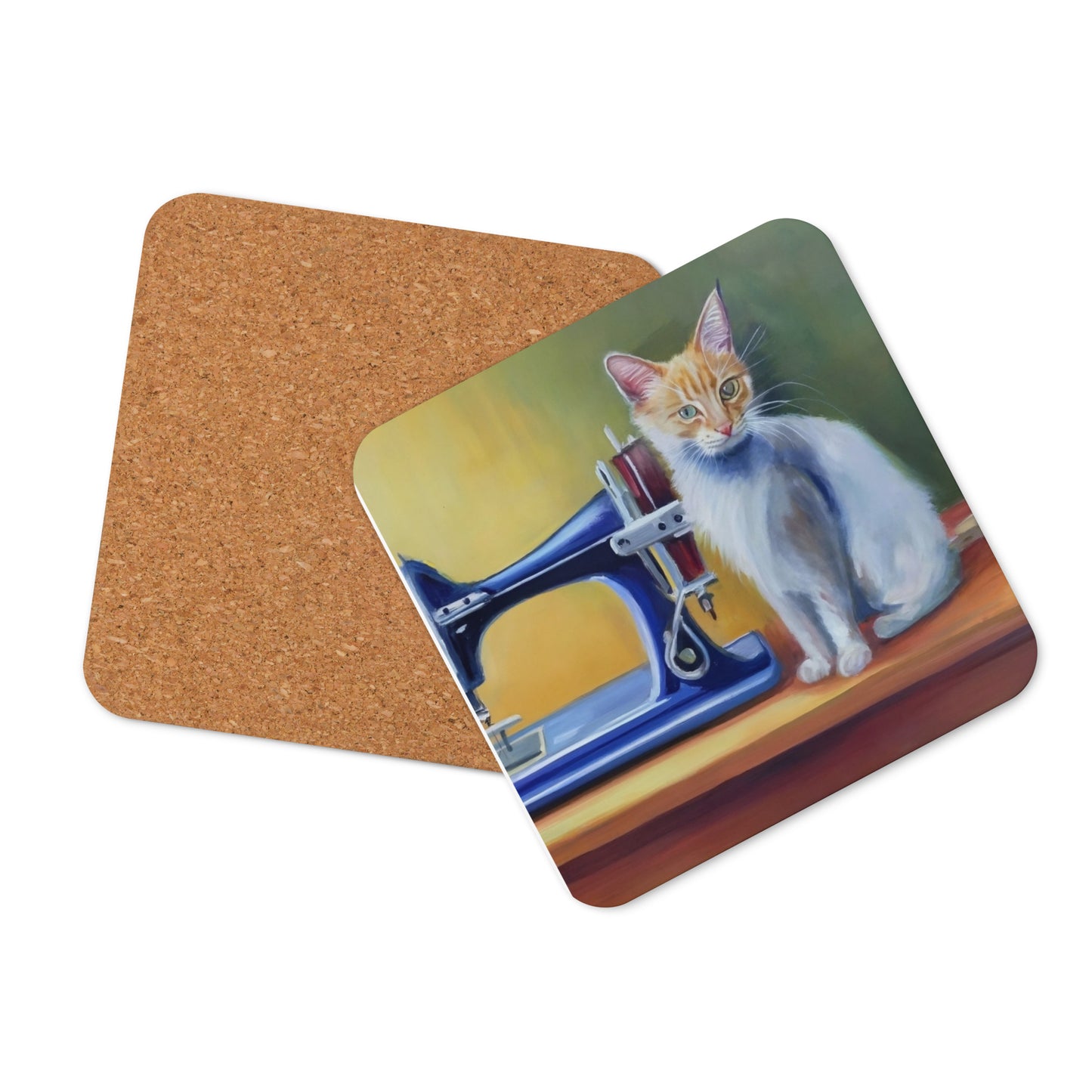 Cork-back Coaster with "Sewing Cat" Graphic - The Perfect Gift for People who Love to Sew