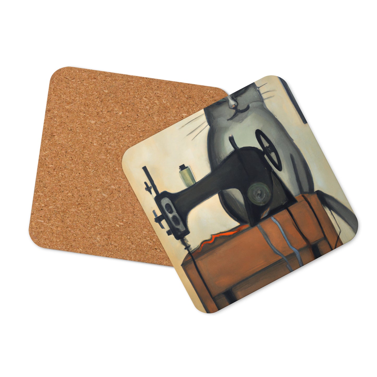 Cork-back Coaster with "Sewing Cat" Graphic - The Perfect Gift for People who Love to Sew