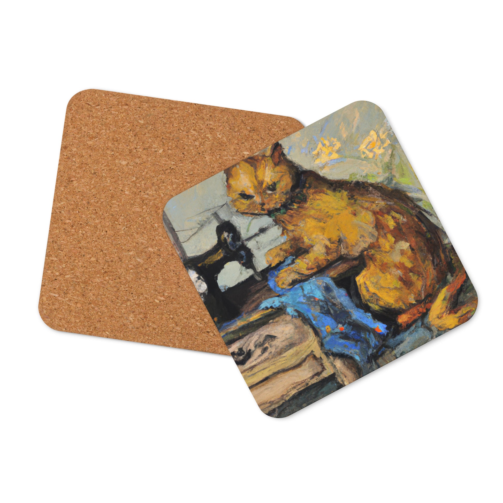 Cork-back Coaster with "Sewing Cat" Graphic - The Perfect Gift for People who Love to Sew