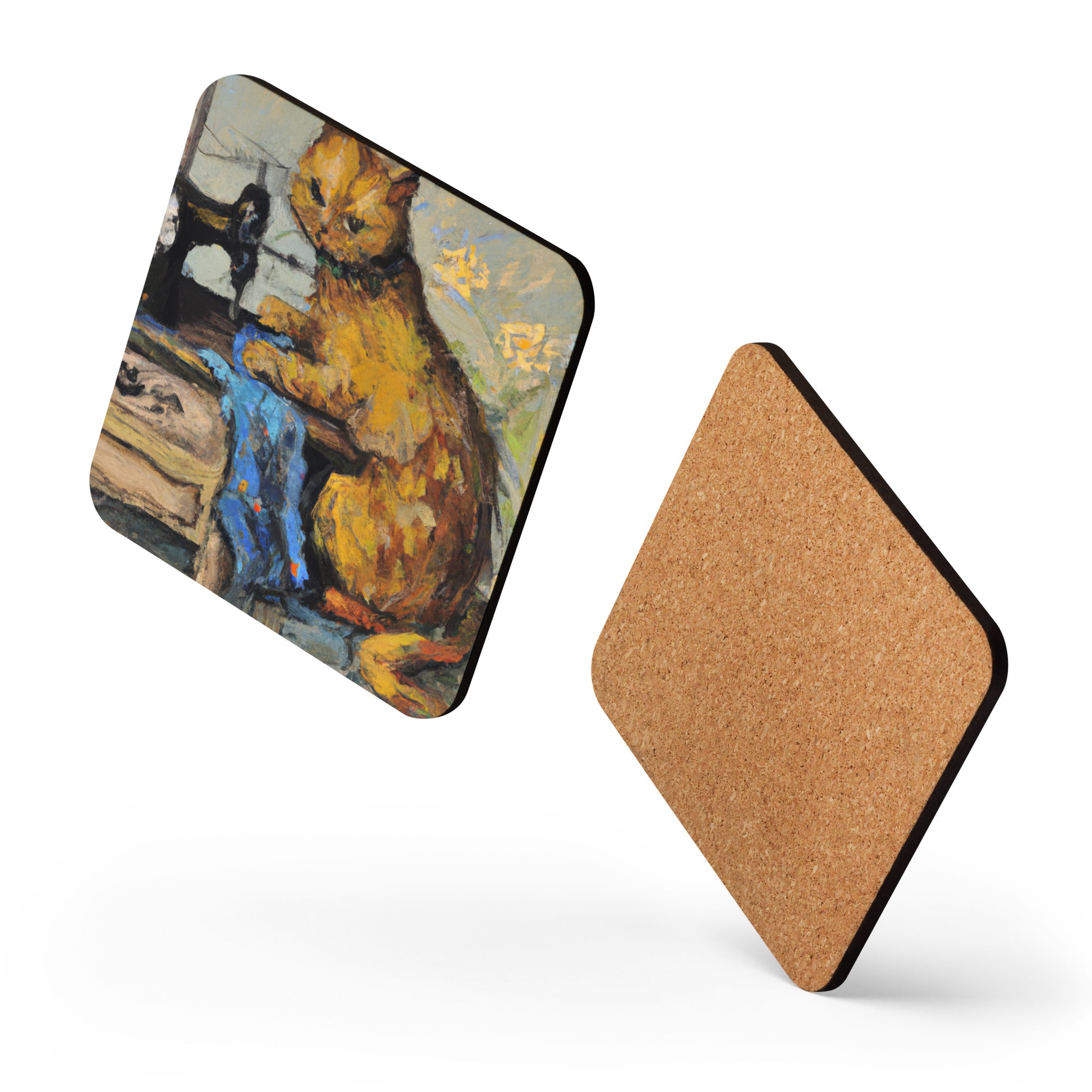 Cork-back Coaster with "Sewing Cat" Graphic - The Perfect Gift for People who Love to Sew