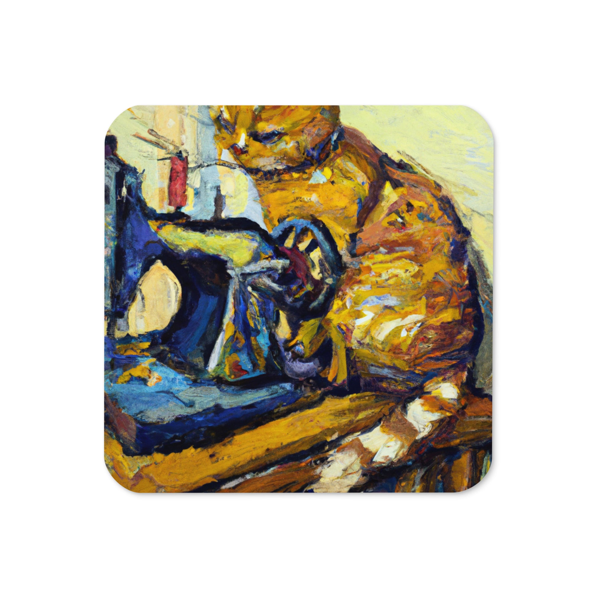 Cork-back Coaster with "Sewing Cat" Graphic - The Perfect Gift for People who Love to Sew