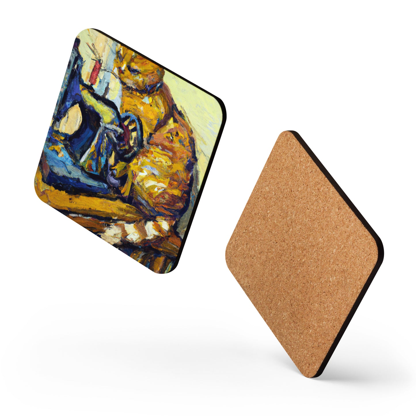 Cork-back Coaster with "Sewing Cat" Graphic - The Perfect Gift for People who Love to Sew