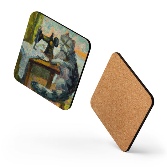 Cork-back Coaster with "Sewing Cat" Graphic - The Perfect Gift for People who Love to Sew