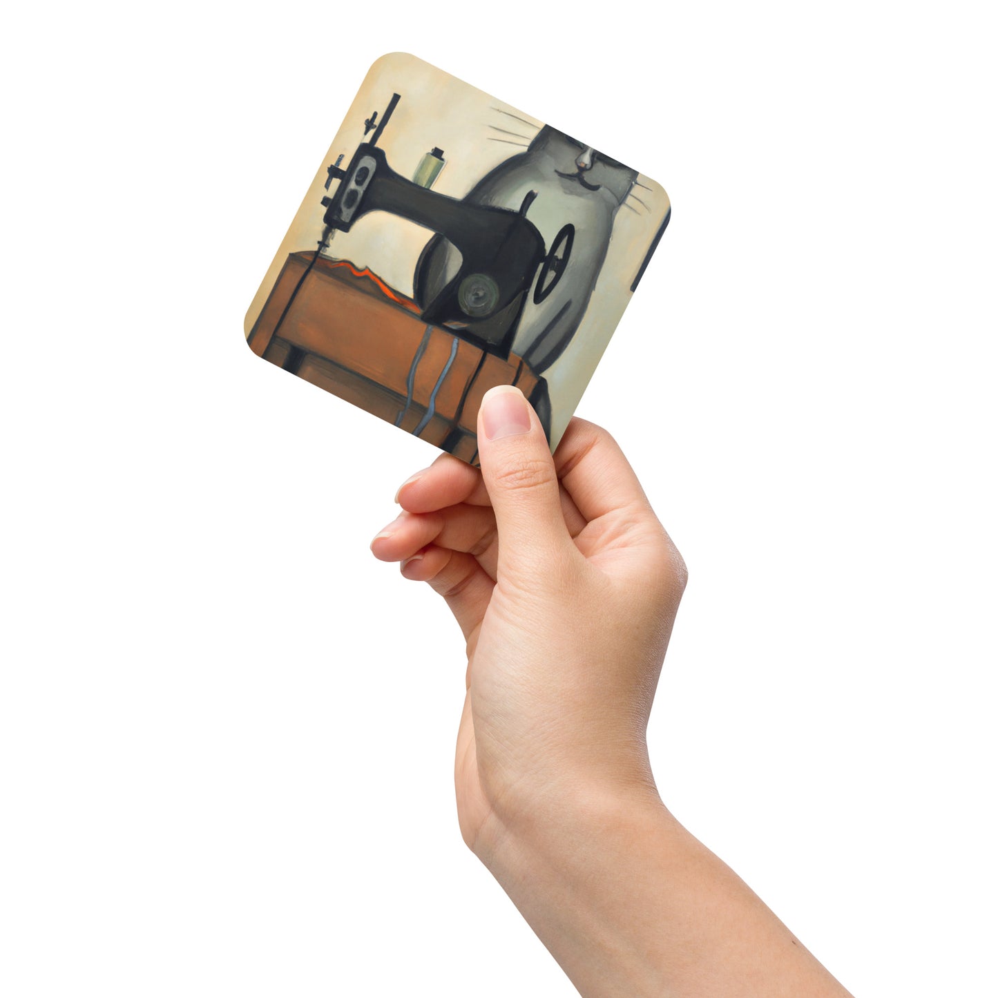 Cork-back Coaster with "Sewing Cat" Graphic - The Perfect Gift for People who Love to Sew