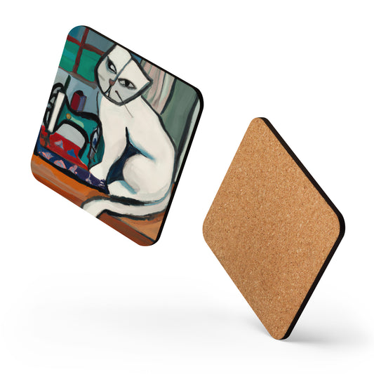 Cork-back Coaster with "Sewing Cat" Graphic - The Perfect Gift for People who Love to Sew