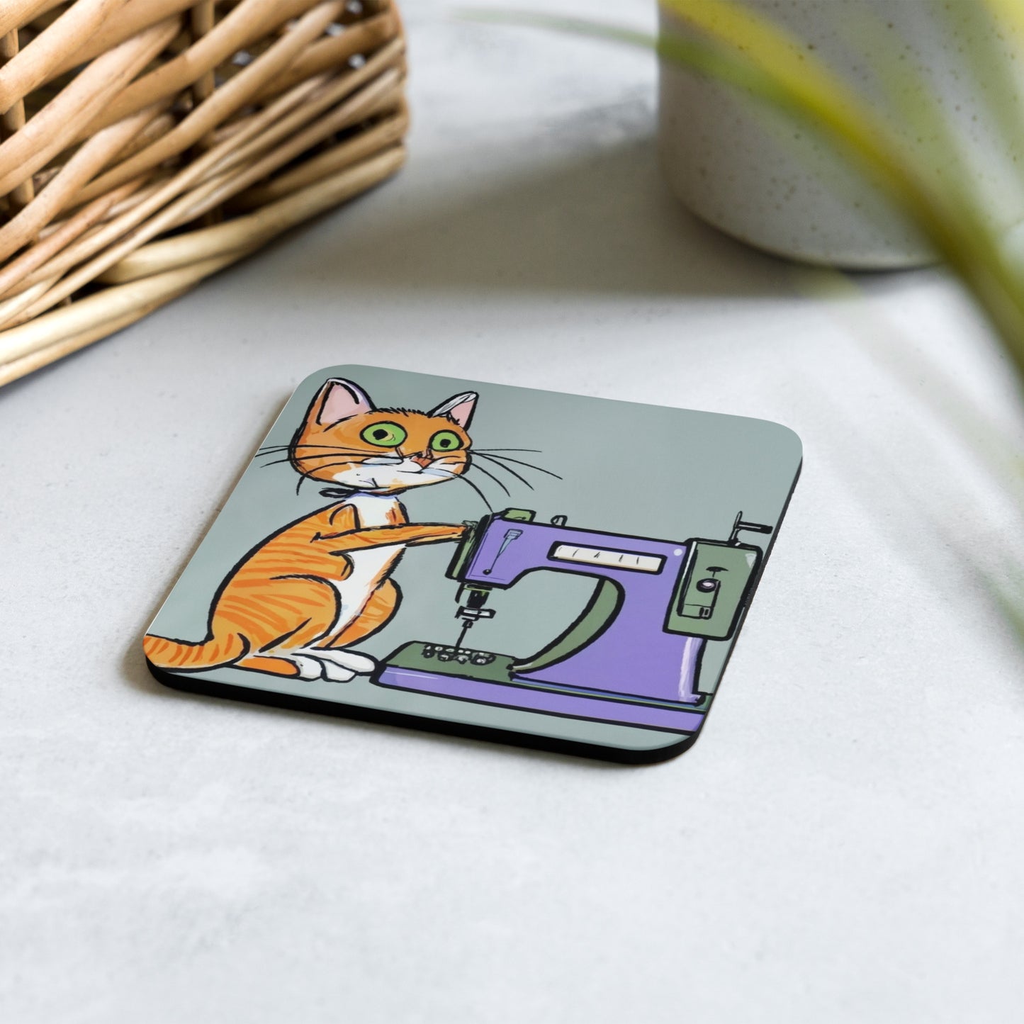 Sewing Cat 10 Cork-back Coaster