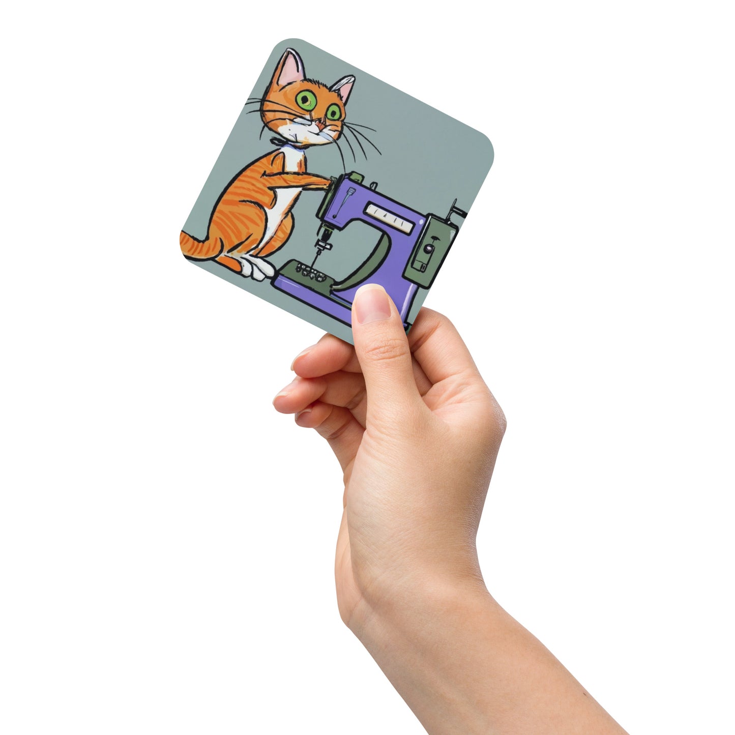 Cork-back Coaster with "Sewing Cat" Graphic - The Perfect Gift for People who Love to Sew