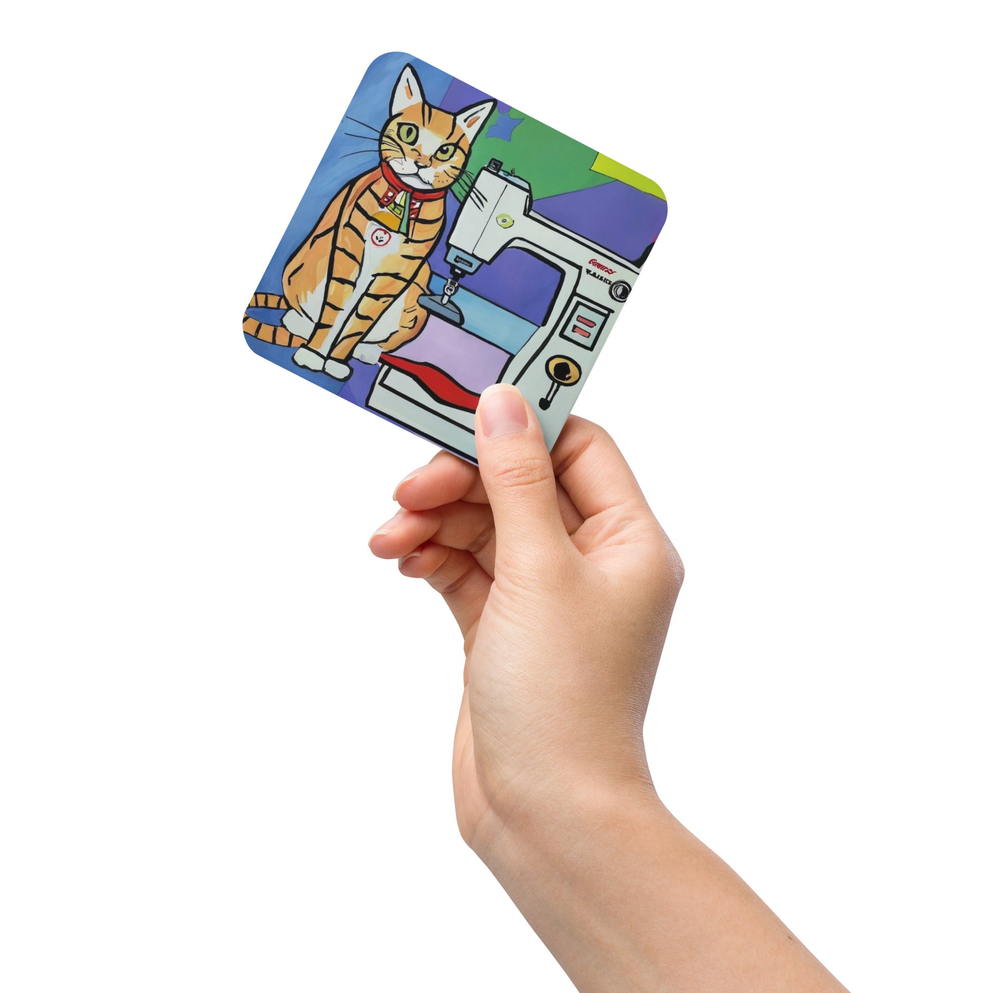 Cork-back Coaster with "Sewing Cat" Graphic - The Perfect Gift for People who Love to Sew