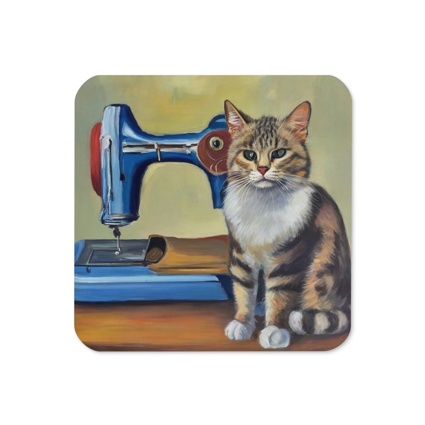 Cork-back Coaster with "Sewing Cat" Graphic - The Perfect Gift for People who Love to Sew