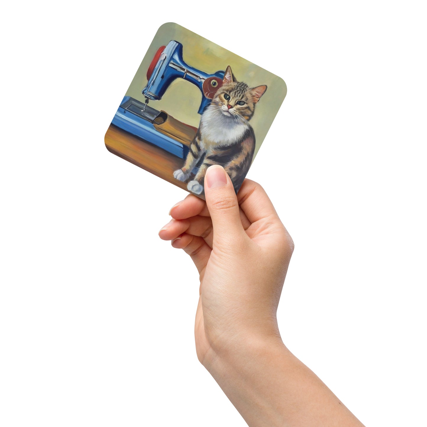 Cork-back Coaster with "Sewing Cat" Graphic - The Perfect Gift for People who Love to Sew