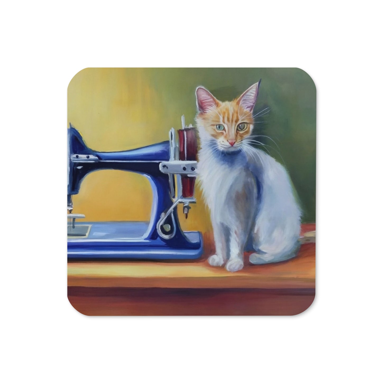 Cork-back Coaster with "Sewing Cat" Graphic - The Perfect Gift for People who Love to Sew