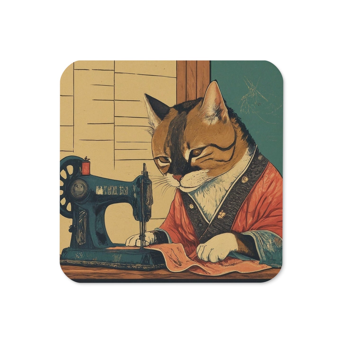 Tailor Cat Print Cork-back Coaster