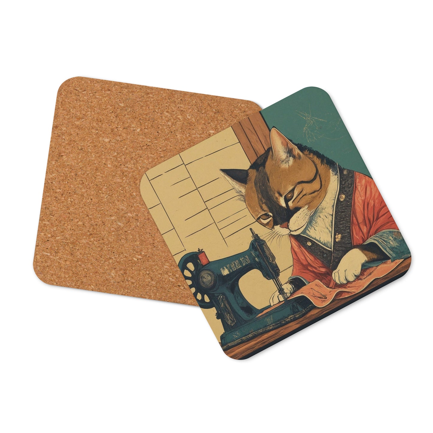 Tailor Cat Print Cork-back Coaster
