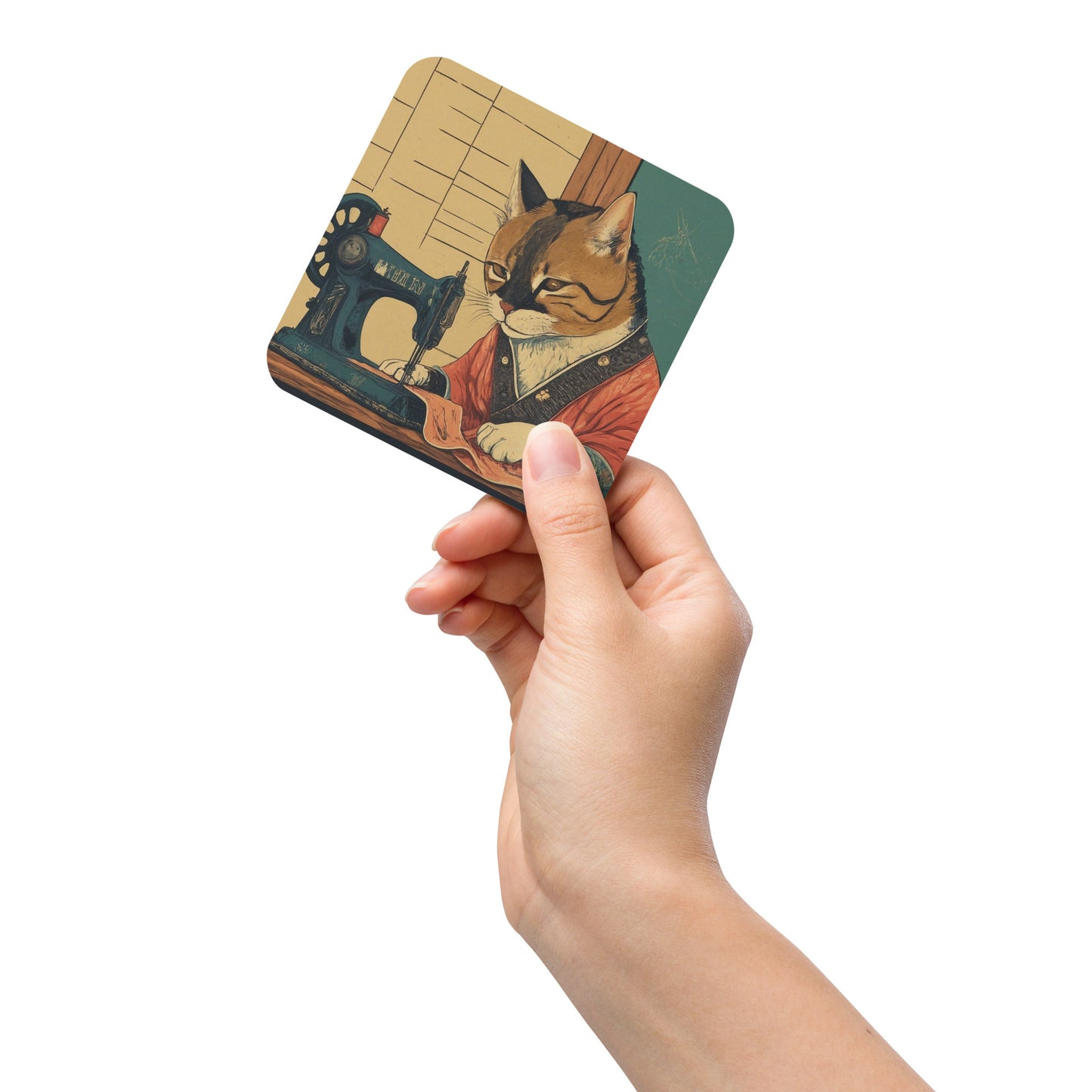 Tailor Cat Print Cork-back Coaster
