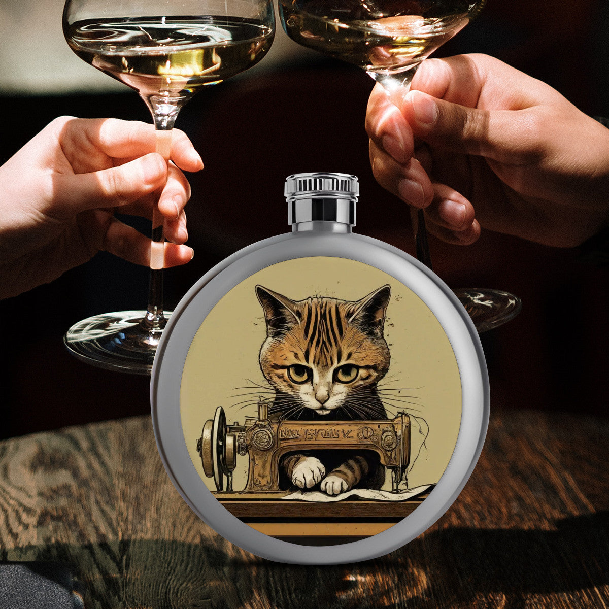 Flask with "Sewing Cats" design – The Perfect Gift for People who Love to Sew