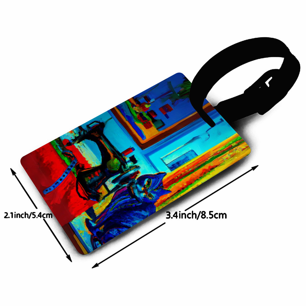 Luggage Tag with "Sewing Cat" design, the ideal gift for people who love to sew, cat lovers, and travelers.