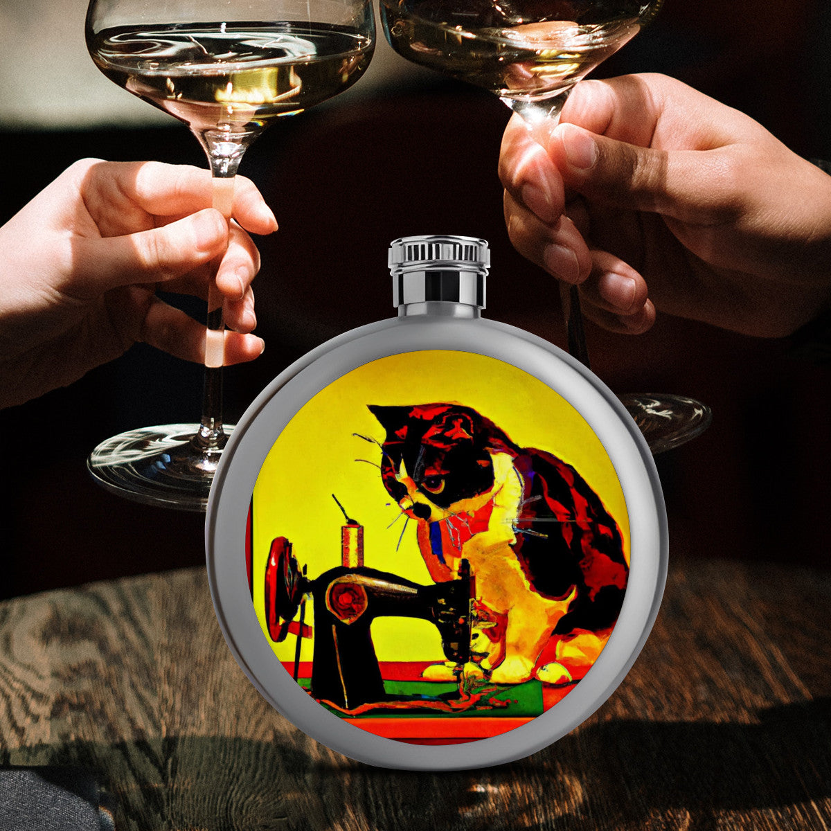 Flask with "Sewing Cats" design – The Perfect Gift for People who Love to Sew