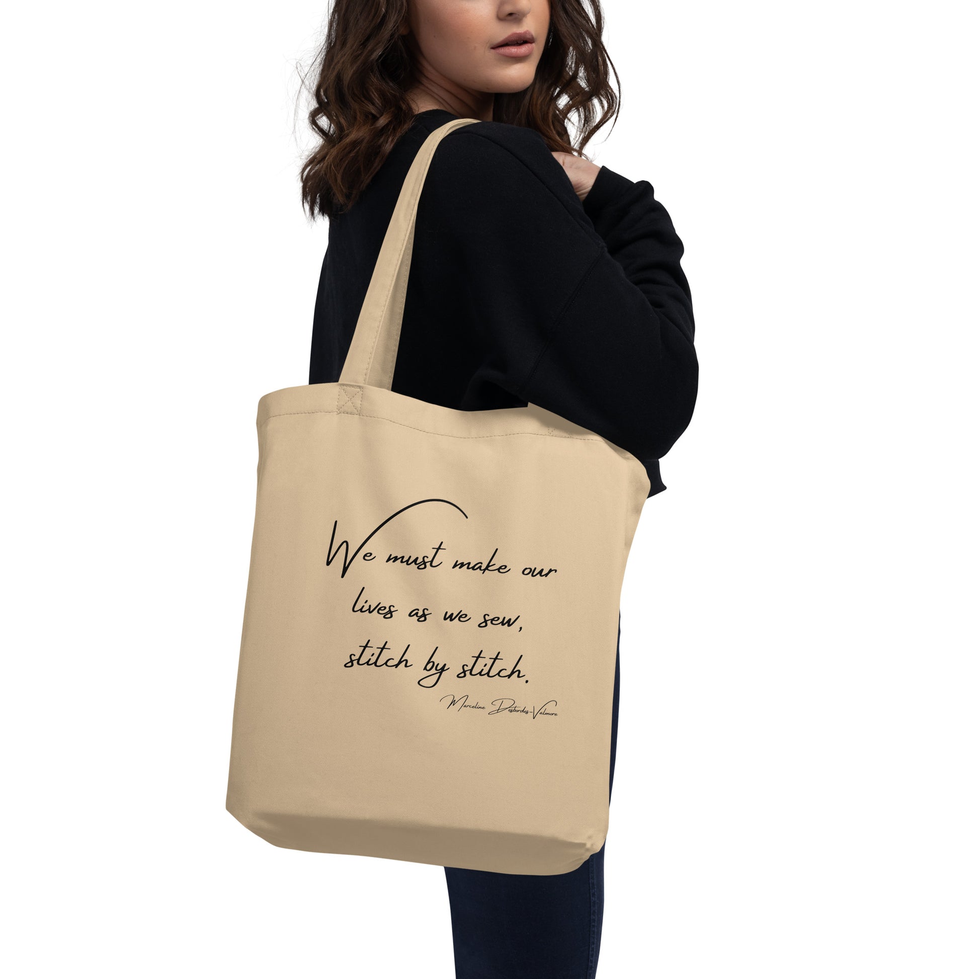 "Stitch by Stitch" Inspirational Quote Graphic Tote Bag Oyster Gifts For People Who Sew