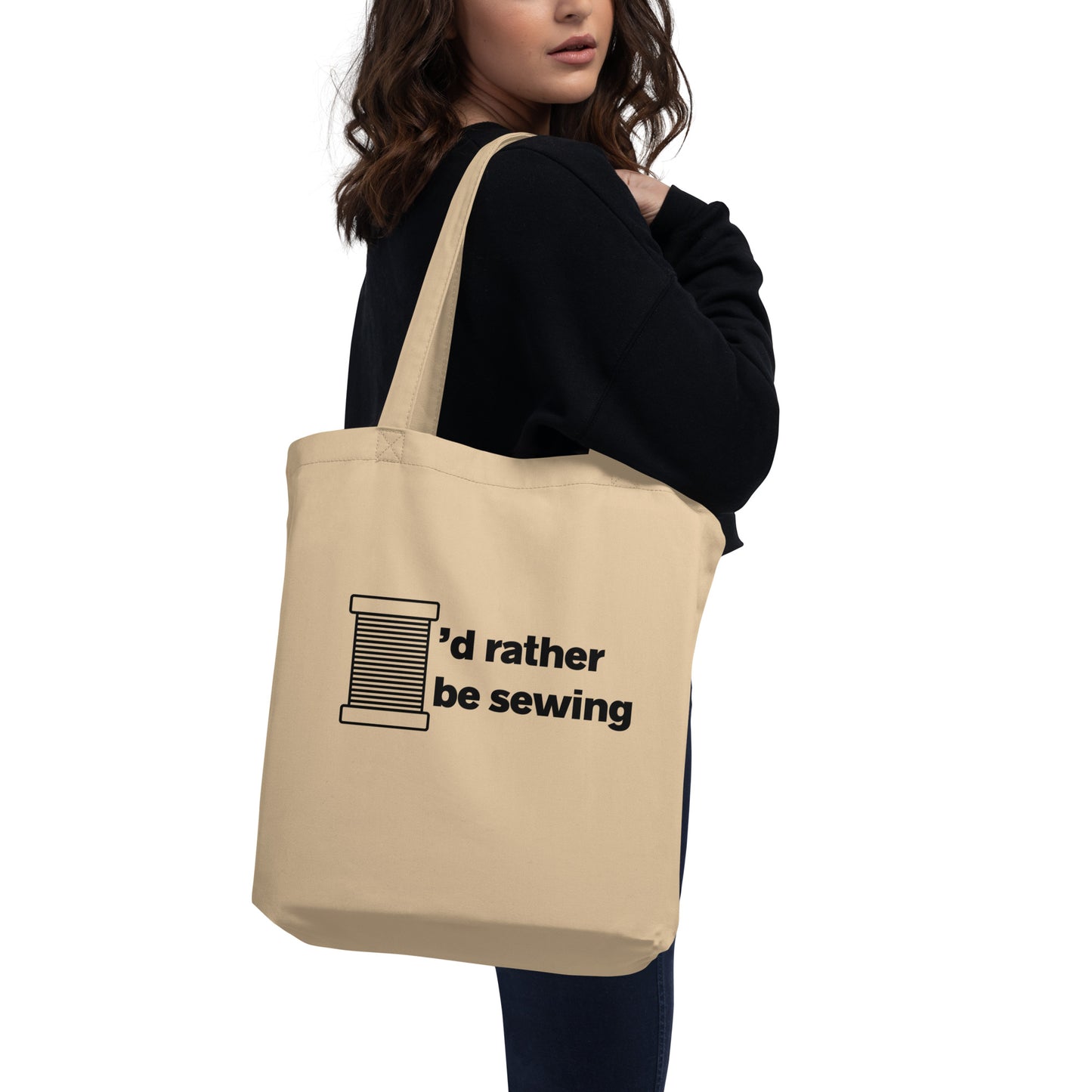 Oyster Tote Bag with "I'd rather be sewing" design, the perfect gift for people who sew