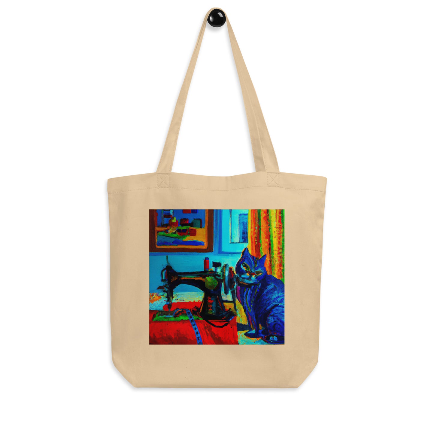 Oyster Tote Bag with "Sewing Cat" graphic design, the perfect gift for people who sew