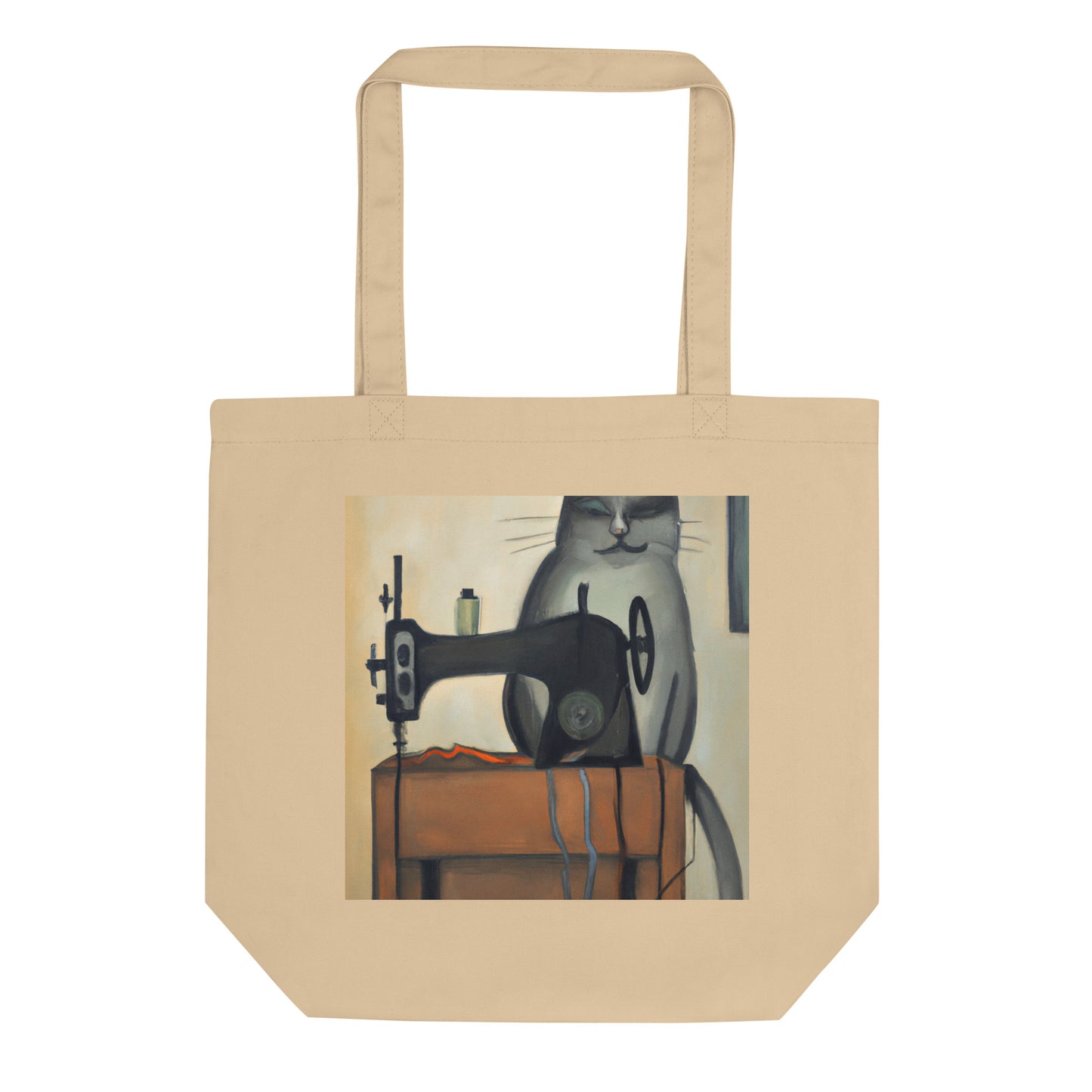 Oyster Tote Bag with "Sewing Cat" graphic design, the perfect gift for people who sew