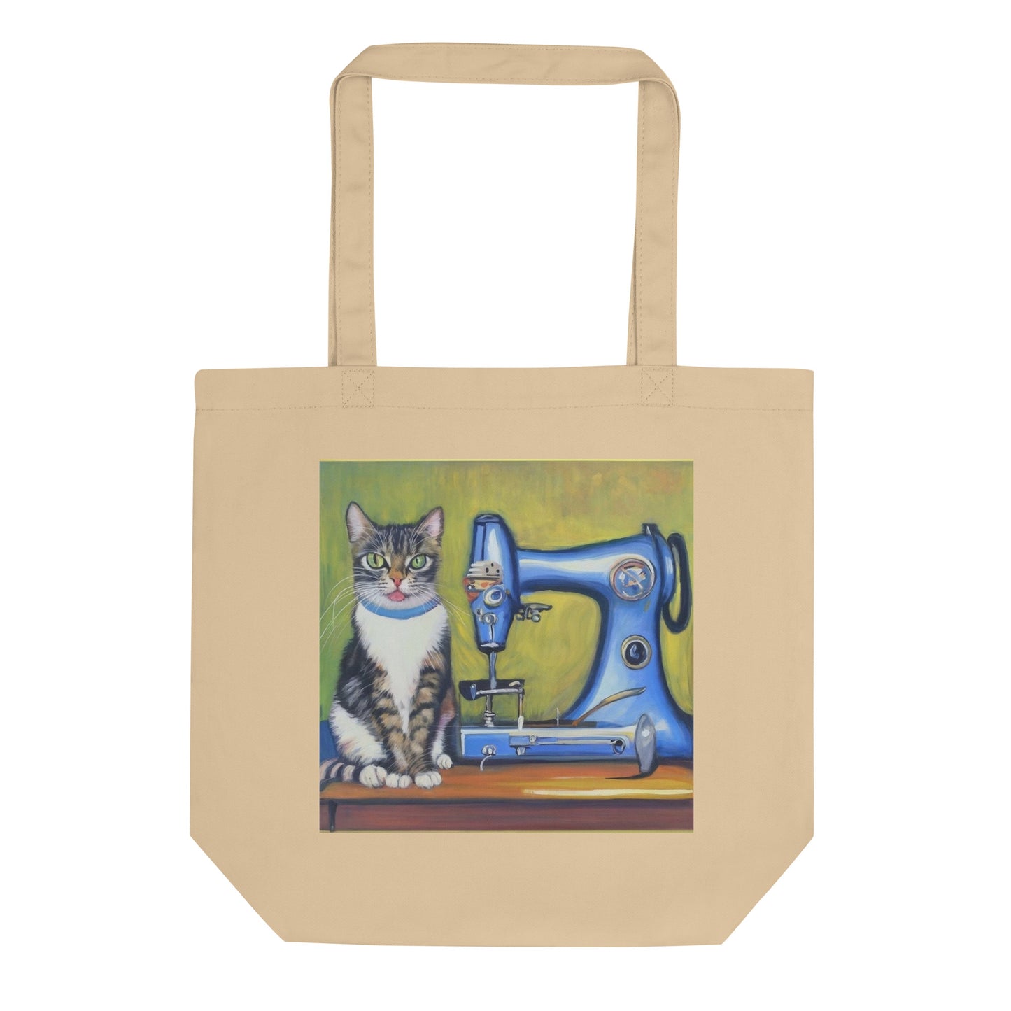 Oyster Tote Bag with "Sewing Cat" graphic design, the perfect gift for people who sew