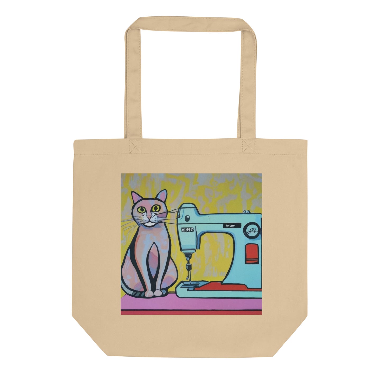 Oyster Tote Bag with "Sewing Cat" graphic design, the perfect gift for people who sew