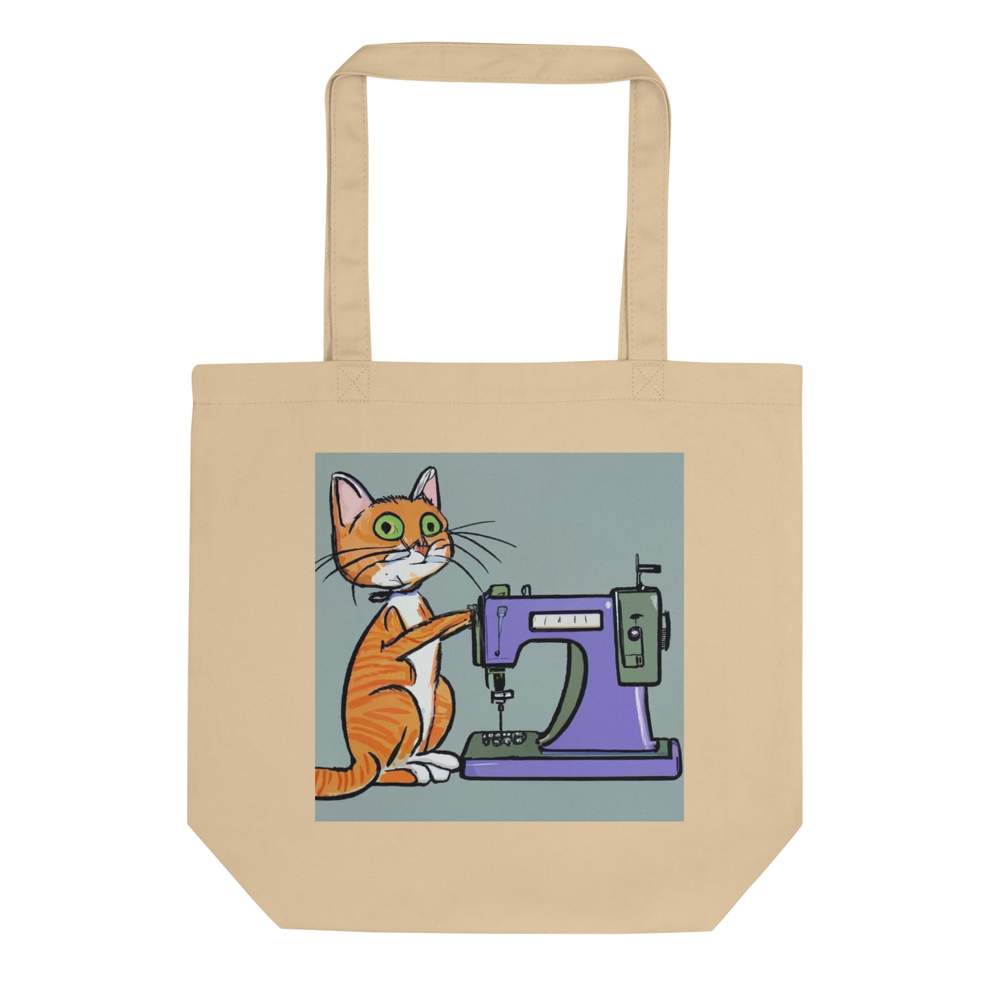 Oyster Tote Bag with "Sewing Cat" graphic design, the perfect gift for people who sew