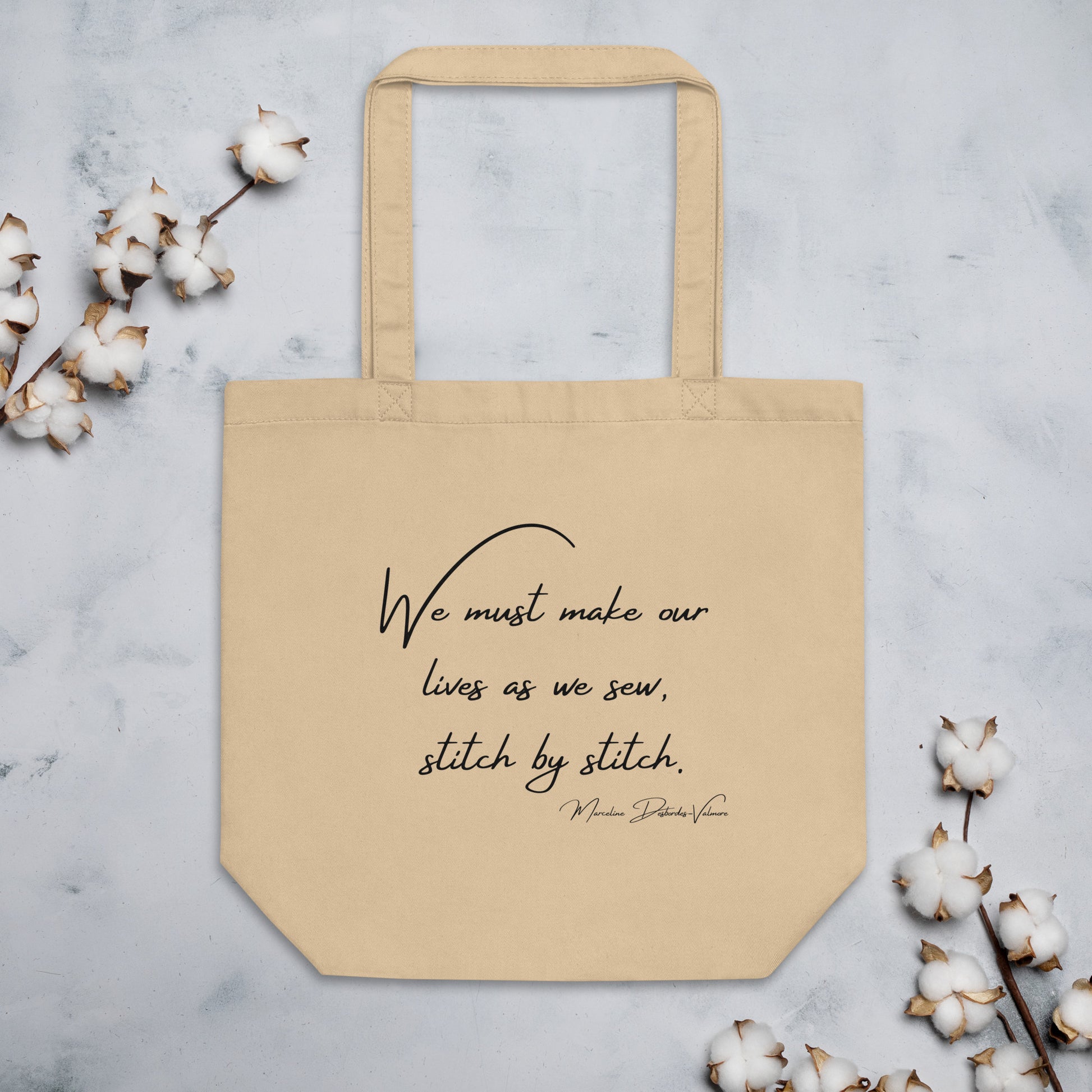 "Stitch by Stitch" Inspirational Quote Graphic Tote Bag Oyster Gifts For People Who Sew