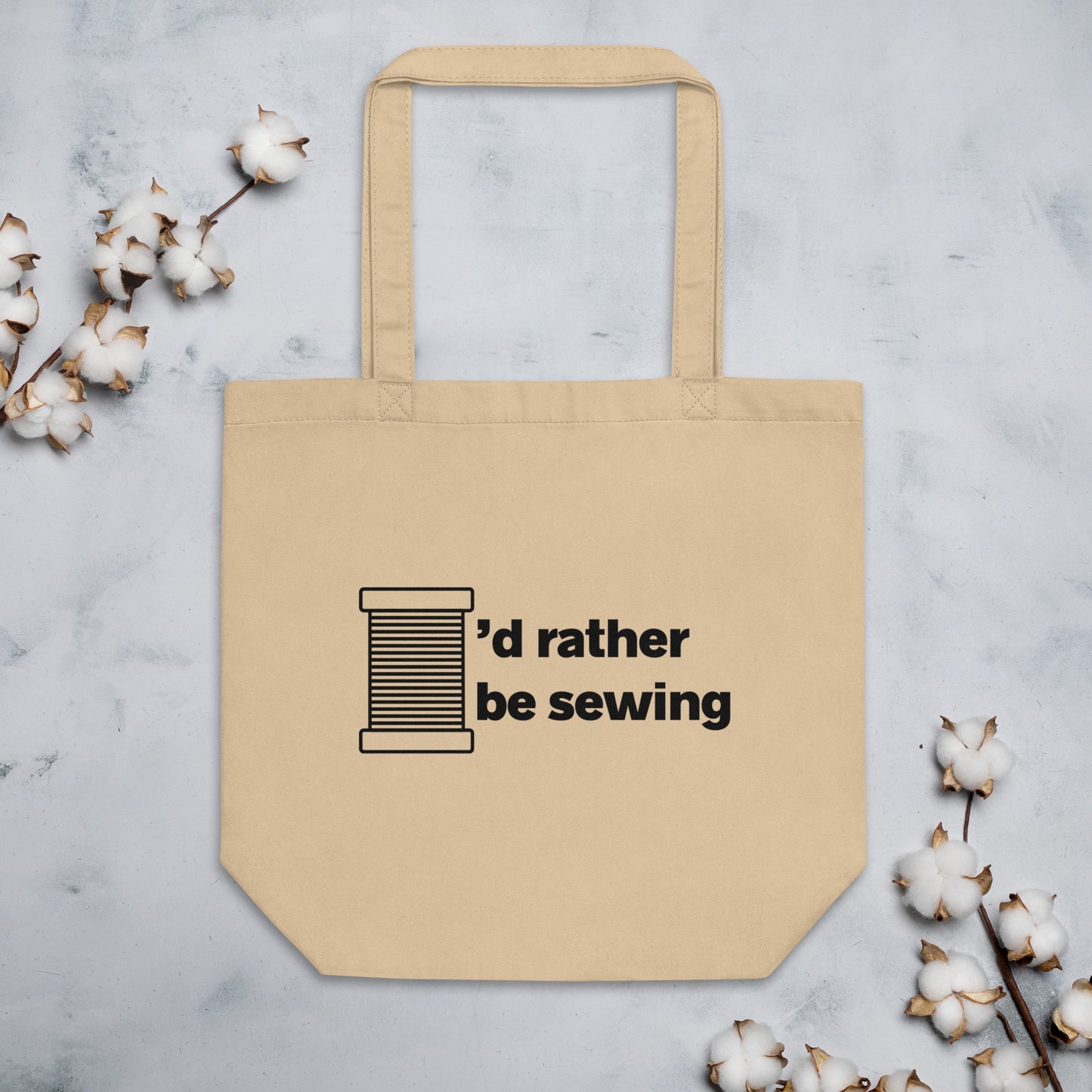 Oyster Tote Bag with "I'd rather be sewing" design, the perfect gift for people who sew