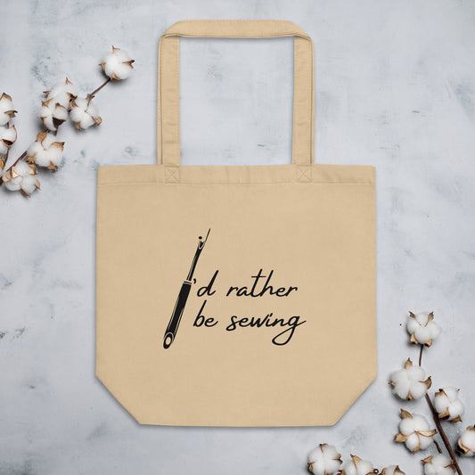 Oyster Tote Bag with "I'd rather be sewing" design, the perfect gift for people who sew