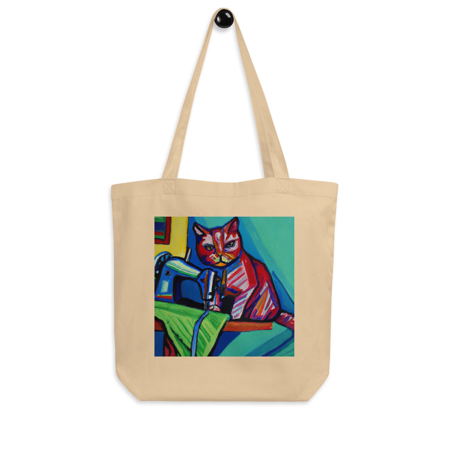 Oyster Tote Bag with "Sewing Cat" graphic design, the perfect gift for people who sew