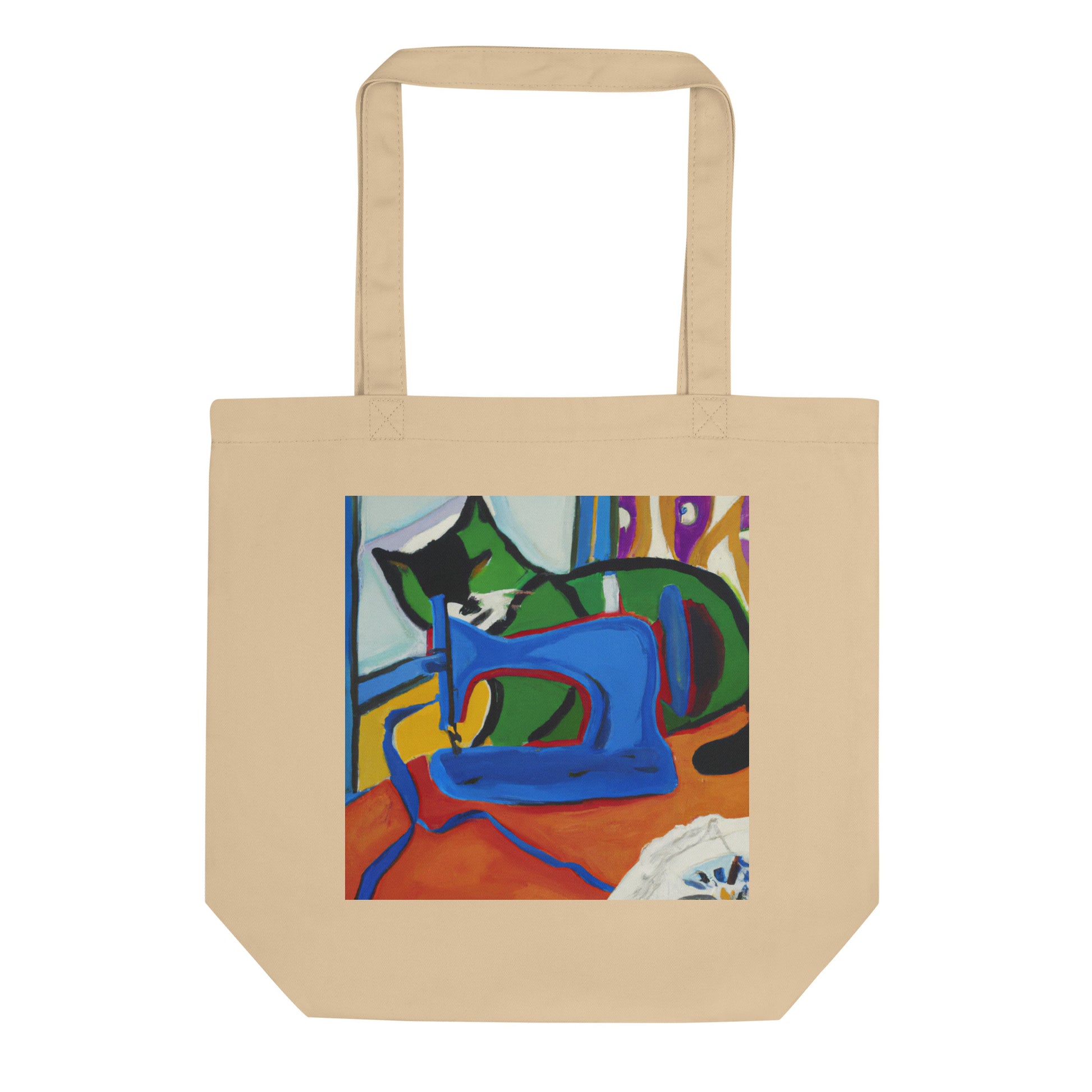 Oyster Tote Bag with "Sewing Cat" graphic design, the perfect gift for people who sew
