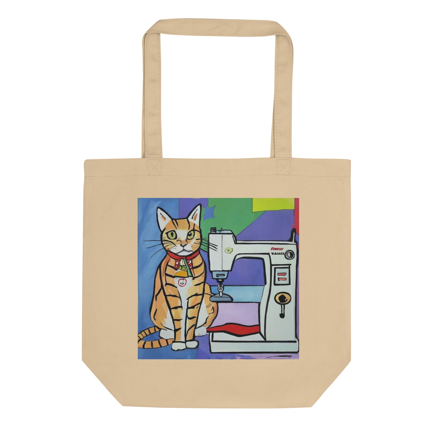 Oyster Tote Bag with "Sewing Cat" graphic design, the perfect gift for people who sew