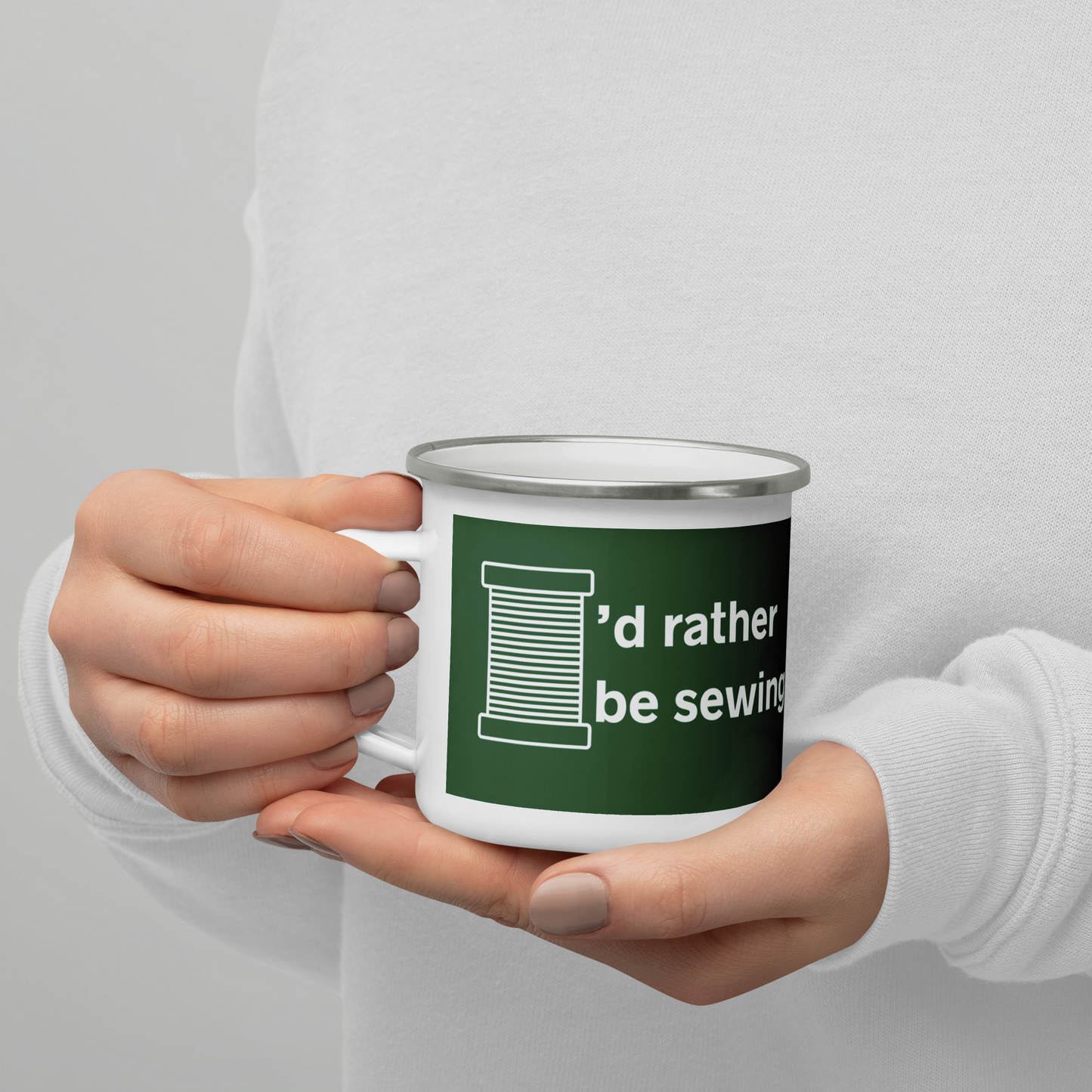 I'd Rather Be Sewing Design Forest Green Enamel Mug