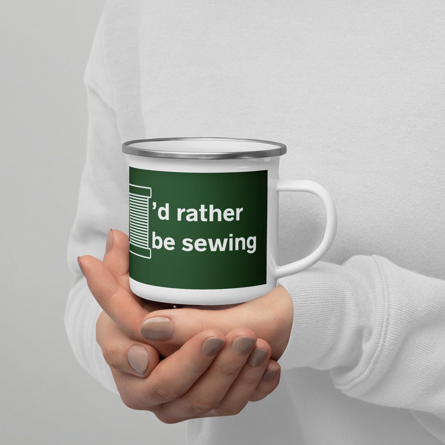 I'd Rather Be Sewing Design Forest Green Enamel Mug