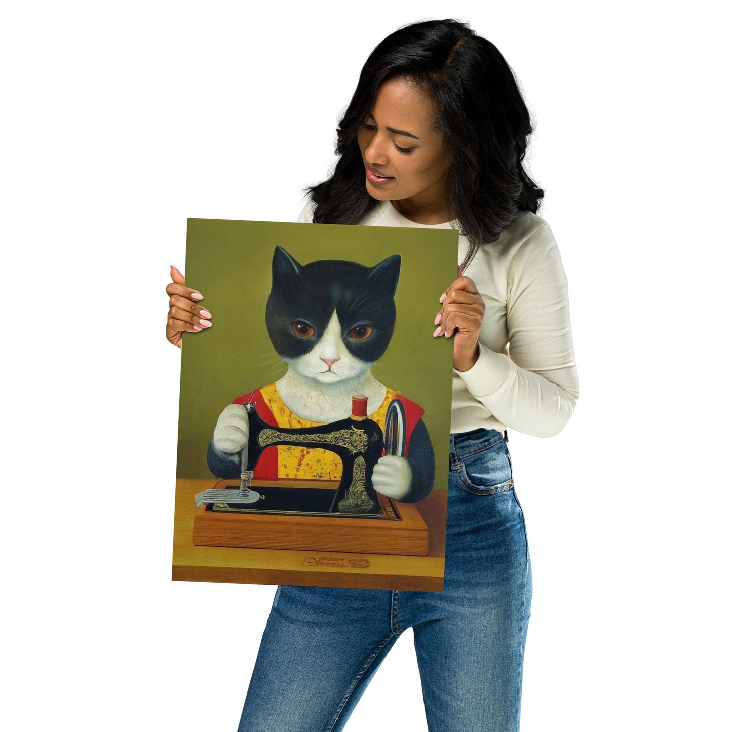 Wall Art Poster with "sewing cat" design - perfect gift for people who love to sew