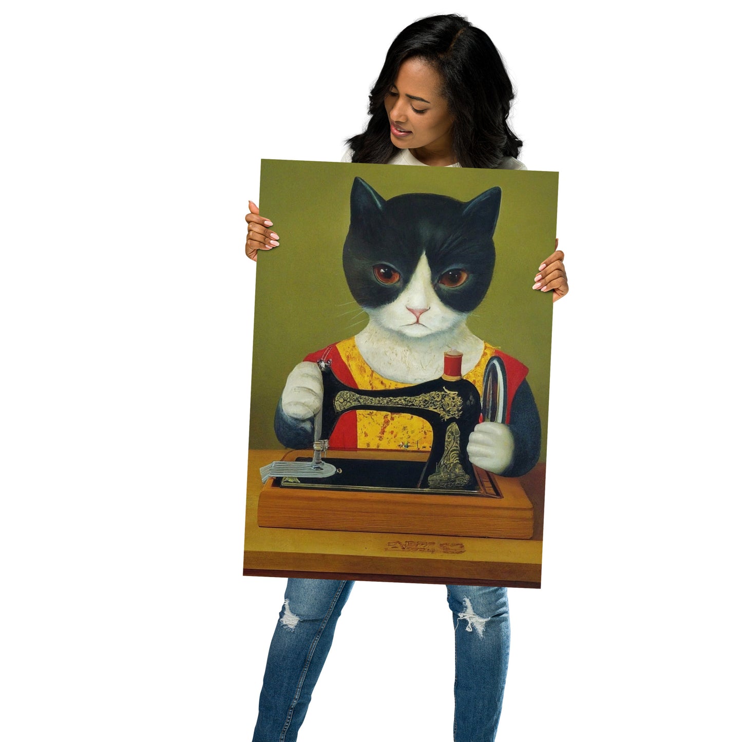 Wall Art Poster with "sewing cat" design - perfect gift for people who love to sew