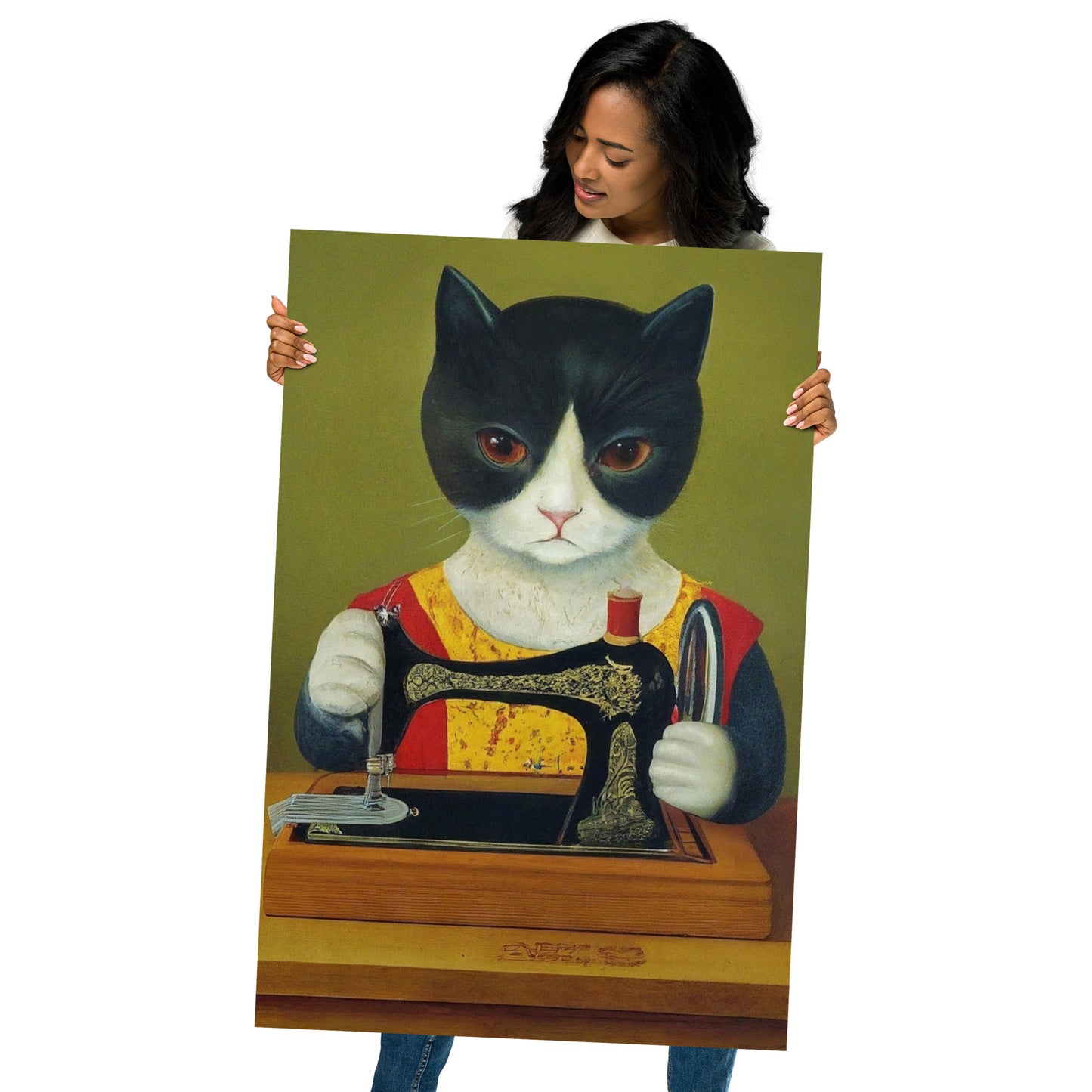 Wall Art Poster with "sewing cat" design - perfect gift for people who love to sew