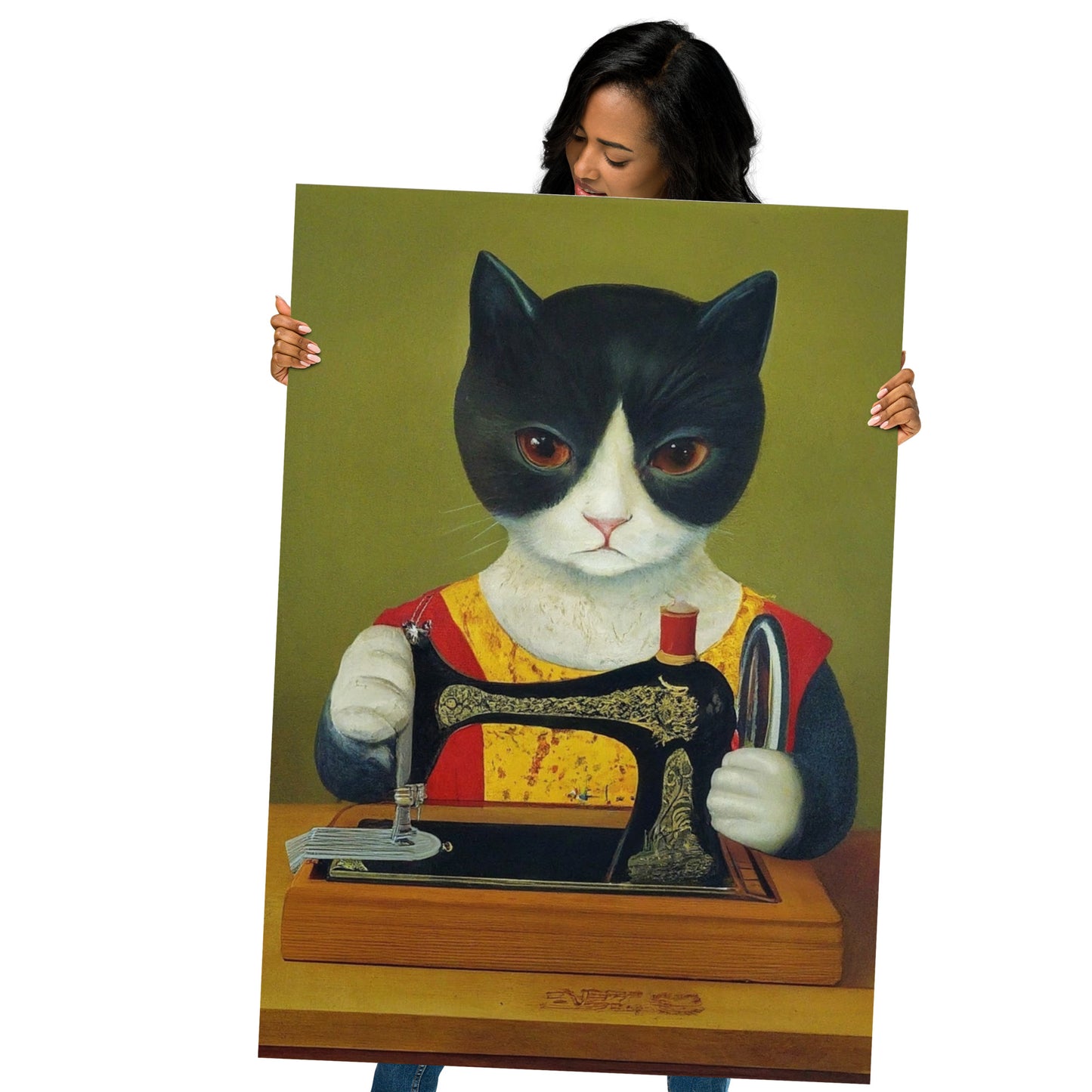 Wall Art Poster with "sewing cat" design - perfect gift for people who love to sew