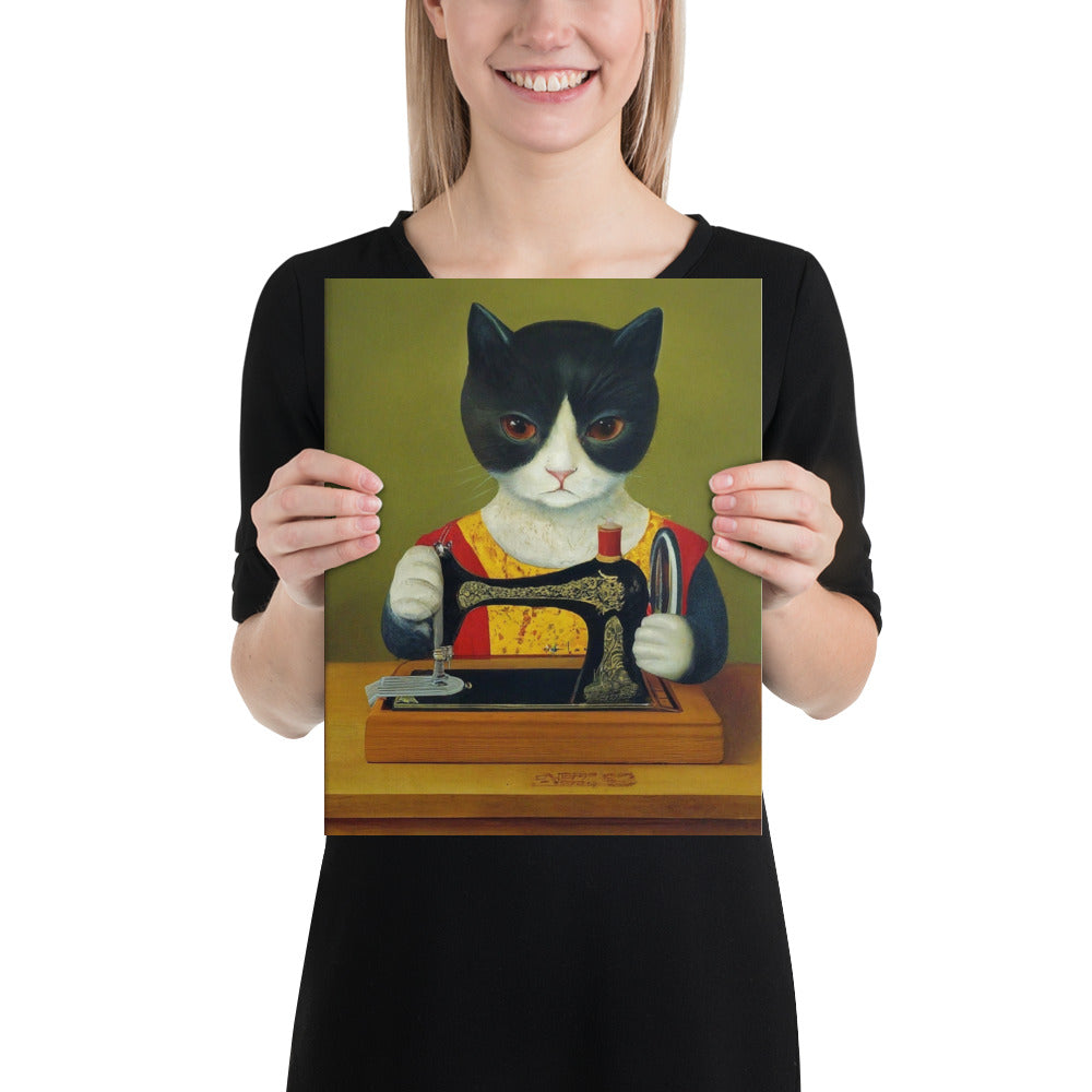 Wall Art Poster with "sewing cat" design - perfect gift for people who love to sew