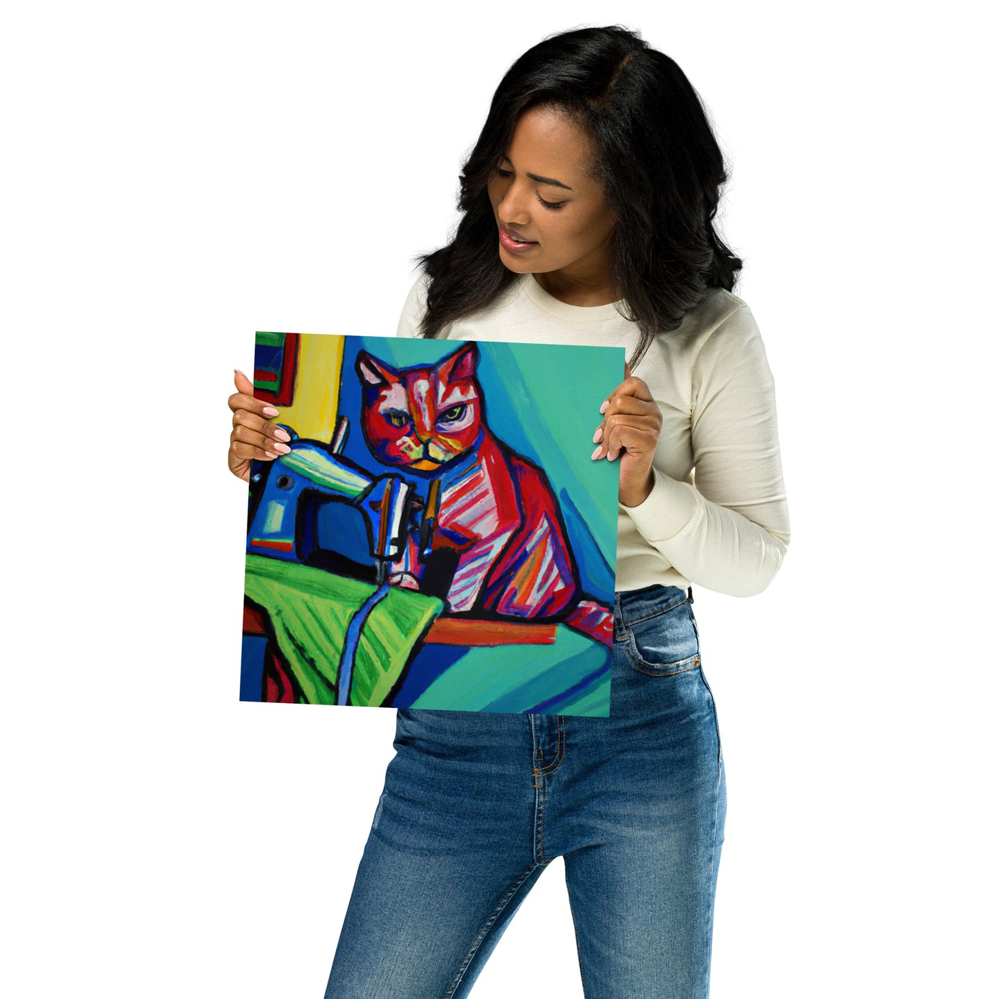 Wall Art Poster with "sewing cat" design - perfect gift for people who love to sew