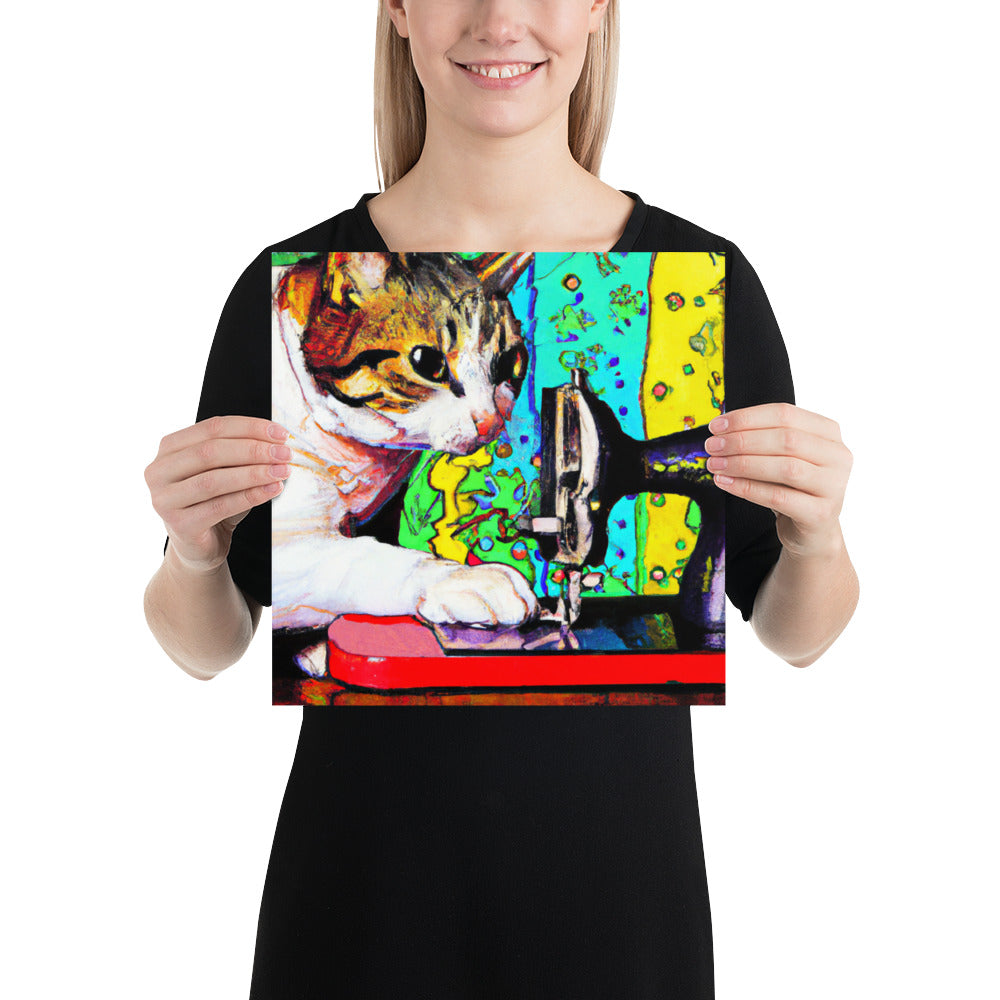 Wall Art Poster with "sewing cat" design - perfect gift for people who love to sew